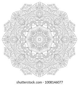 Hand drawn zentangle circular ornament for coloring page.