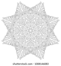 Hand drawn zentangle circular ornament for coloring page.