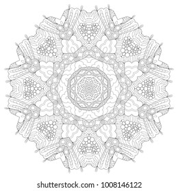 Hand drawn zentangle circular ornament for coloring page.