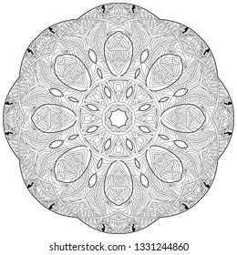 Hand drawn zentangle circular ornament for coloring page.