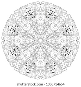 Hand drawn zentangle circular ornament for coloring page.