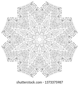 Hand drawn zentangle circular ornament for coloring page.