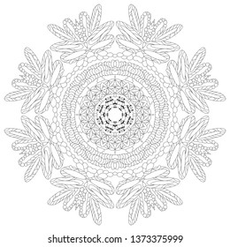 Hand drawn zentangle circular ornament for coloring page.