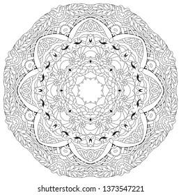 Hand drawn zentangle circular ornament for coloring page.