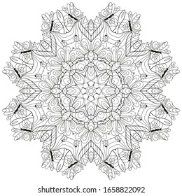 Hand drawn zentangle circular ornament for coloring page.