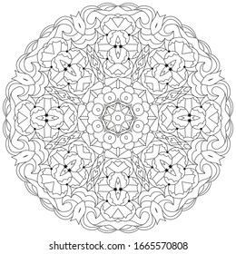 Hand drawn zentangle circular ornament for coloring page.