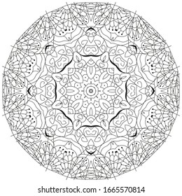 Hand drawn zentangle circular ornament for coloring page.