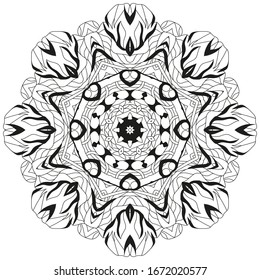 Hand drawn zentangle circular ornament for coloring page.