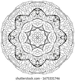 Ornamento circular zentangle dibujado a mano para la página de coloreado.