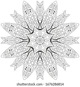 Hand drawn zentangle circular ornament for coloring page.