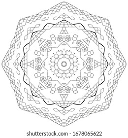 Hand drawn zentangle circular ornament for coloring page.