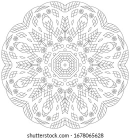 Hand drawn zentangle circular ornament for coloring page.