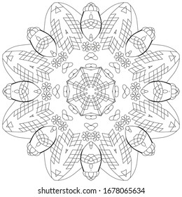 Hand drawn zentangle circular ornament for coloring page.