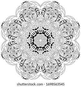 Hand drawn zentangle circular ornament for coloring page.