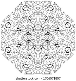 Hand drawn zentangle circular ornament for coloring page.