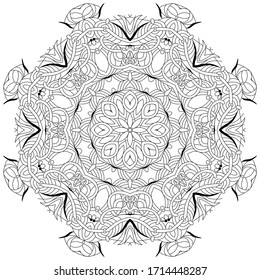 Hand drawn zentangle circular ornament for coloring page.