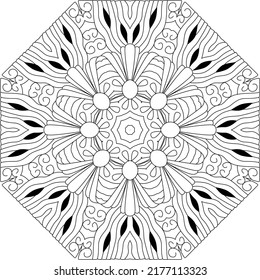 Hand drawn zentangle circular ornament for coloring page.