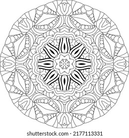 Hand drawn zentangle circular ornament for coloring page.
