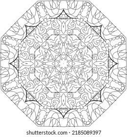 Hand drawn zentangle circular ornament for coloring page.