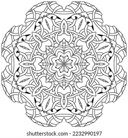 Hand drawn zentangle circular ornament for coloring page.