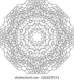Hand drawn zentangle circular ornament for coloring page.