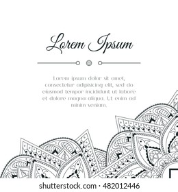 Hand drawn zentangle corner. Abstract doodle border for background decoration. Ornamental black and white design. Good for card, invitation, presentation template, notebook cover. Vector illustration