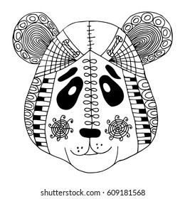 Hand drawn zentangle design of panda for adult coloring book pages. Vector illustration.
