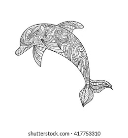 Hand drawn zentangle dolphin. Design element.