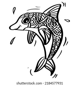Hand drawn zentangle dolphin illustration