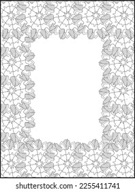 Hand drawn zentangle doodle illustration for adult coloring books. border design, flower design. frame design, mexico border.