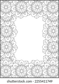 Hand drawn zentangle doodle illustration for adult coloring books. border design, flower design. frame design, mexico border.
