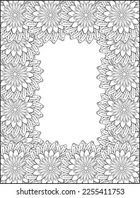 Hand drawn zentangle doodle illustration for adult coloring books. border design, flower design. frame design, mexico border.