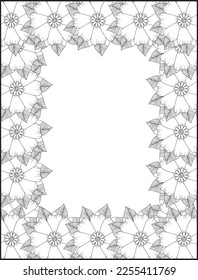 Hand drawn zentangle doodle illustration for adult coloring books. border design, flower design. frame design, mexico border.