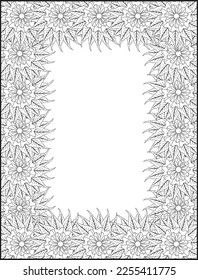 Hand drawn zentangle doodle illustration for adult coloring books. border design, flower design. frame design, mexico border.