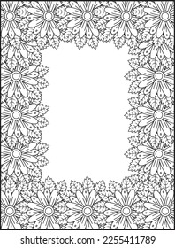 Hand drawn zentangle doodle illustration for adult coloring books. border design, flower design. frame design, mexico border.