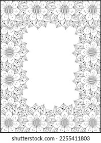 Hand drawn zentangle doodle illustration for adult coloring books. border design, flower design. frame design, mexico border.