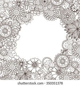Hand drawn zentangle doodle illustration for adult coloring books in vector. Unique lacy floral doodles for your design.