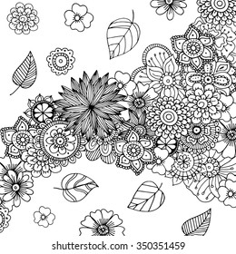 Hand drawn zentangle doodle illustration for adult coloring books in vector. Unique lacy floral doodles for your design.