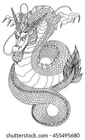 hand drawn zentangle and doodle style dragon