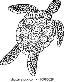 Hand drawn zentangle doodle vector ornate turtle illustration for coloring book