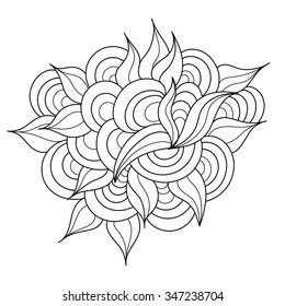 Hand drawn zentangle element. Black and white doodle pattern for coloring book for adults and kids. Vector illustration