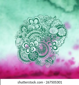 Hand drawn zentangle element on blurred background. Concept design for ethnic styles poster