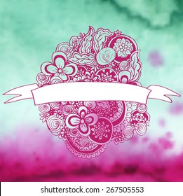 Hand drawn zentangle element on blurred background. Concept design for ethnic styles: shops, yoga studios and heartful businesses. Suitable for ads,postcards, signboards, identity designs