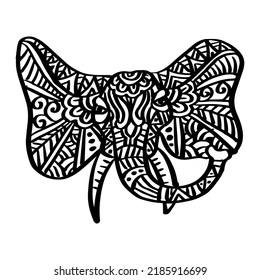 Hand Drawn Zentangle Elephant Head  Illustration.