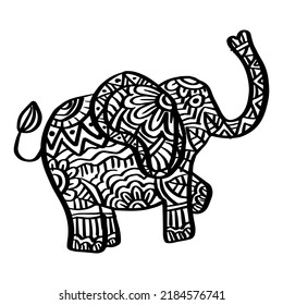 Hand Drawn Zentangle Elephant Illustration.