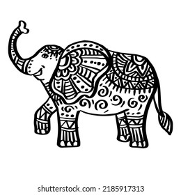 Hand Drawn Zentangle Elephant Illustration.