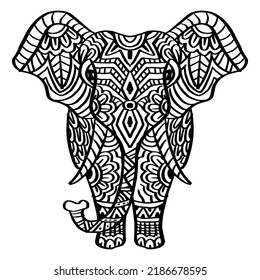 Hand Drawn Zentangle Elephant Illustration