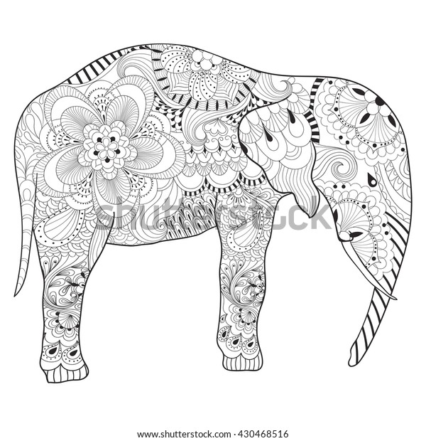 Hand Drawn Zentangle Elephant Mandala Adult Stock Vector (Royalty Free ...