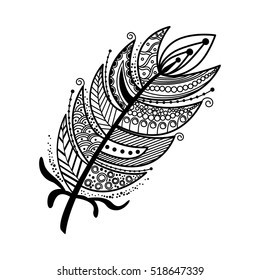  Hand drawn zentangle feather. Vector illustration. Elements for design