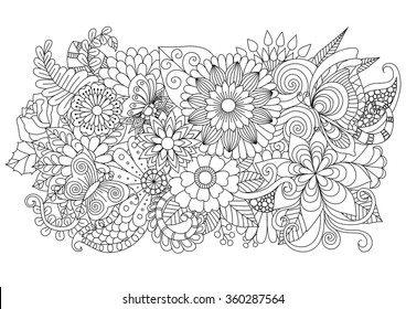 Hand drawn zentangle floral background for coloring page and other decorations
